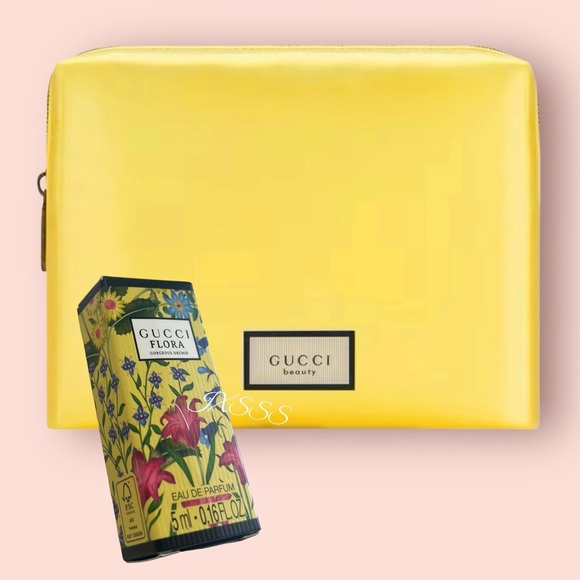 Pearlescent-Yellow Gucci Beauty (Gucci Flora) Cosmetic-Makeup Bag SET - Picture 1 of 16